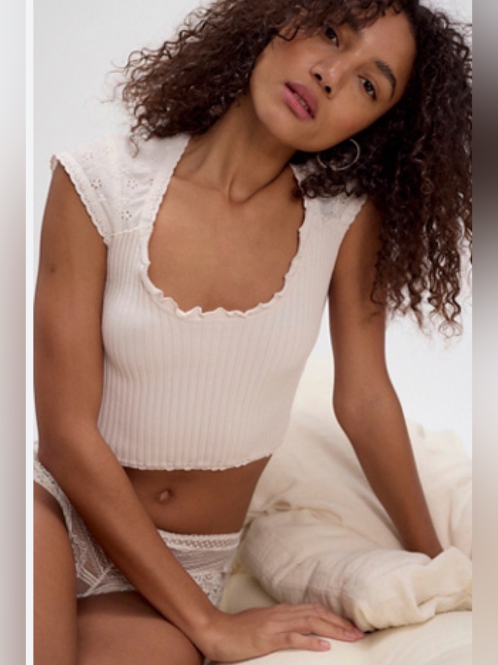 Free People Pastel Parchment Ribbed Scallop Crop Top
